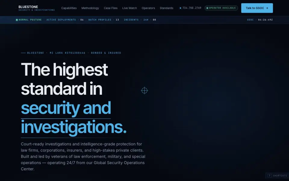 Bluestone Security homepage