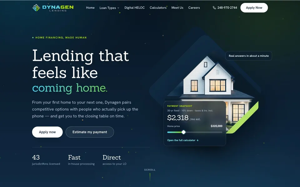Dynagen Lending homepage